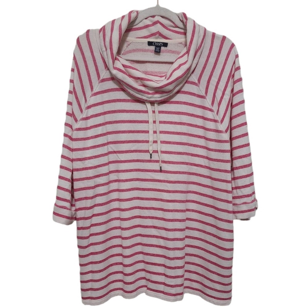 Chaps White and Pink Cowl Neck 3/4 Sleeve Top